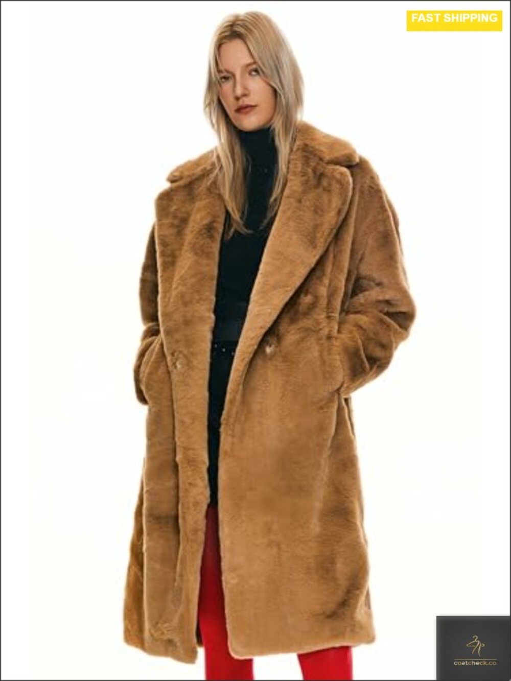 Faux Fur Teddy Coat with Notched Lapels Warm Winter Jacket